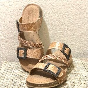Ariat Women's Tan Braided Strap Sandals with Decorative Buckles